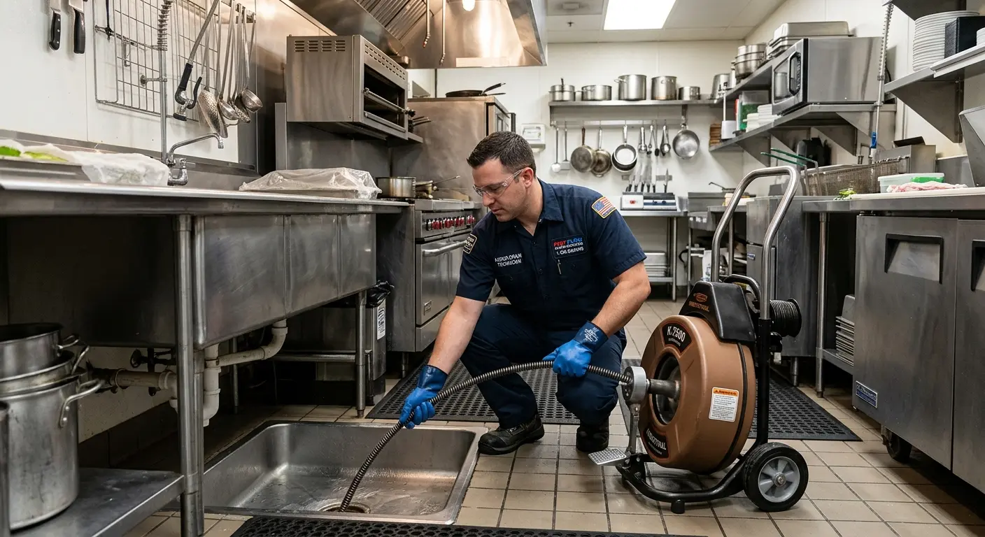 Commercial drain cleaning service in a restaurant kitchen in Mitchell