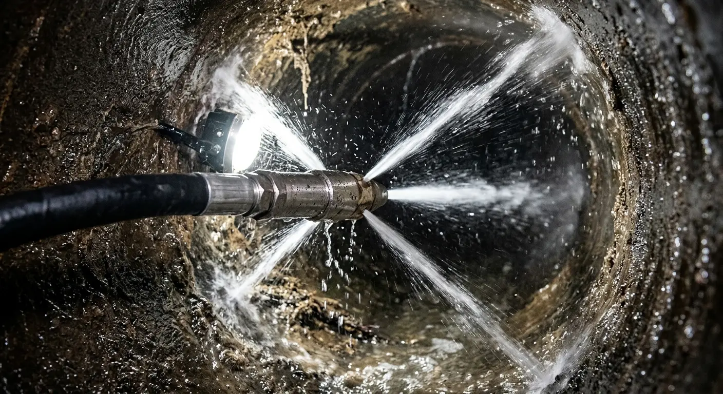 High-pressure hydro jetting nozzle cleaning sewer pipe for Storm Drain Cleaning in Mitchell